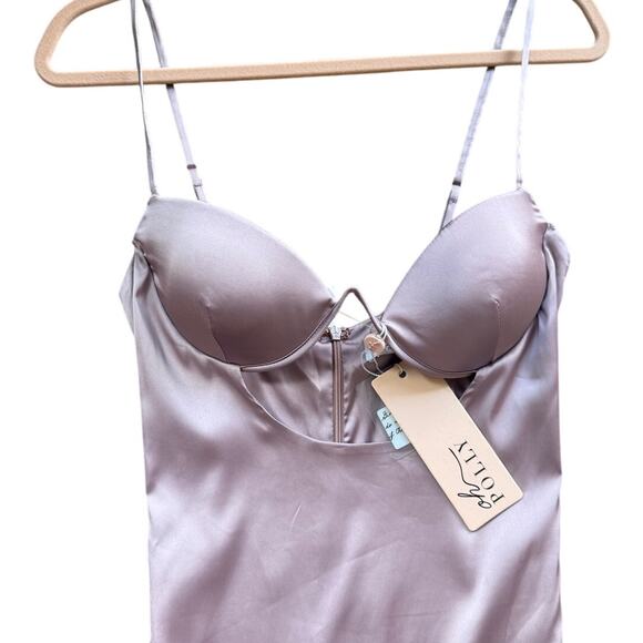 Oh Polly Lilac Satin Underwire Cutout Bodycon Midi Dress Size 6 NWT - Picture 3 of 6